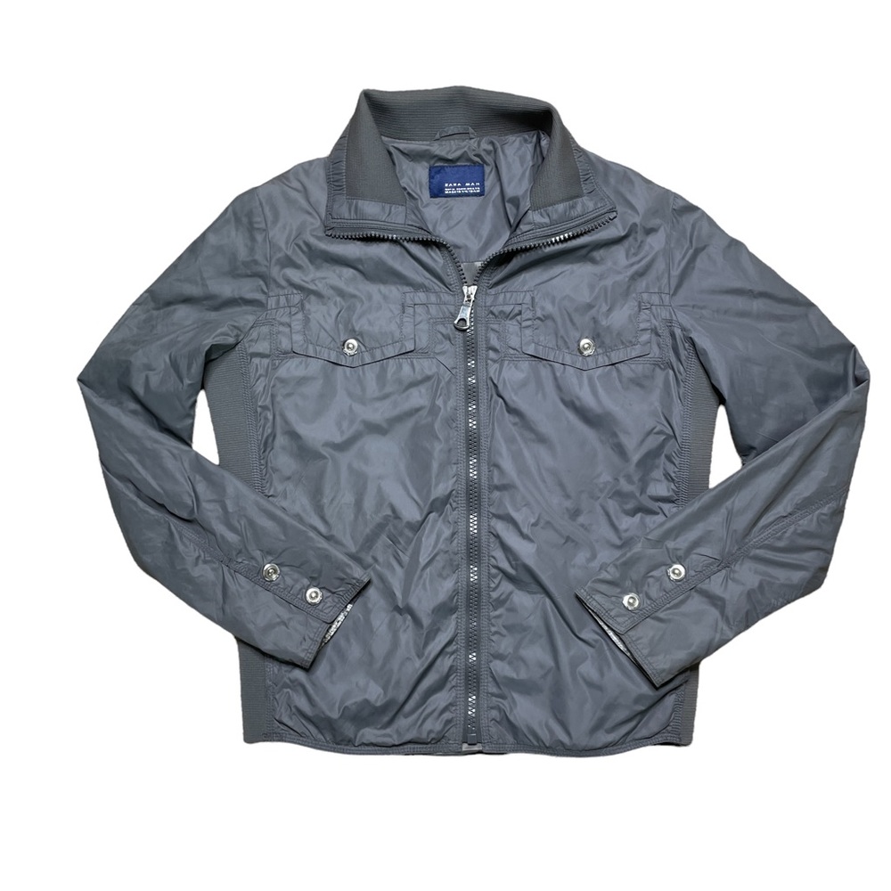 Zara Man Full Zip Lightweight Jacket Lined Nylon Polyester Gray Men’s Sz M